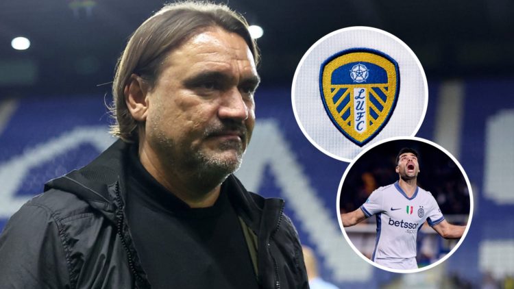 Daniel Farke with the Leeds United badge and Inter Milan player Mehdi Taremi inset