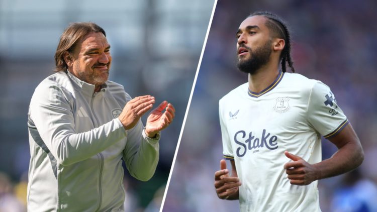 Split image of Leeds United manager Daniel Farke and Dominic Calvert-Lewin