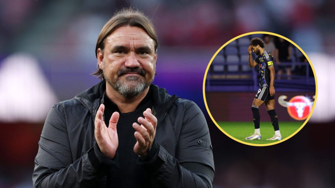 Daniel Farke applauds Leeds United fans. Inset: Dominic Calvert-Lewin looks dejected after missing penalty vs Sheffield Wednesday.