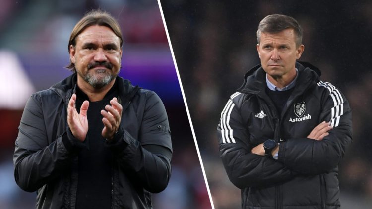 Split image of Leeds United manager Daniel Farke and former boss Jesse Marsch