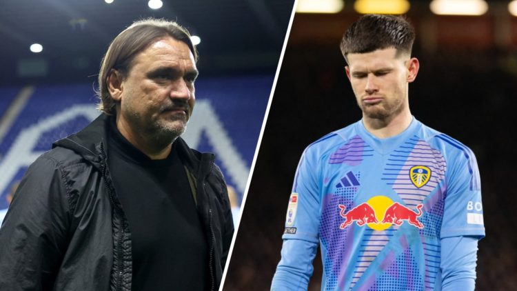 Split image of Leeds United manager Daniel Farke and Illan Meslier