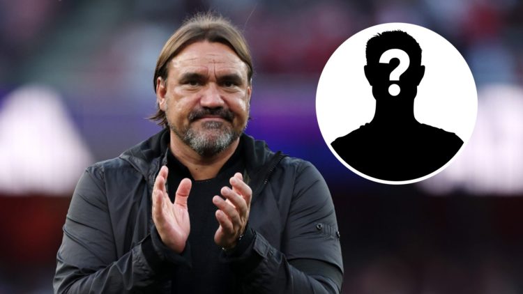 Leeds United manager Daniel Farke with the mystery player overlay