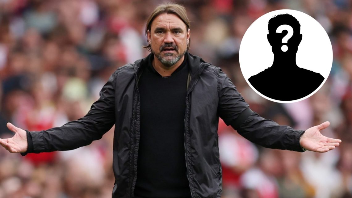Leeds United manager Daniel Farke with the mystery player overlay