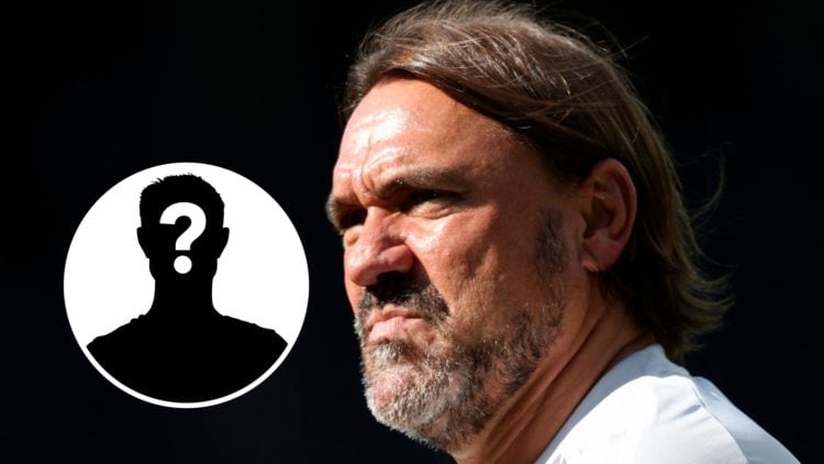 Leeds United manager Daniel Farke with the mystery player overlay