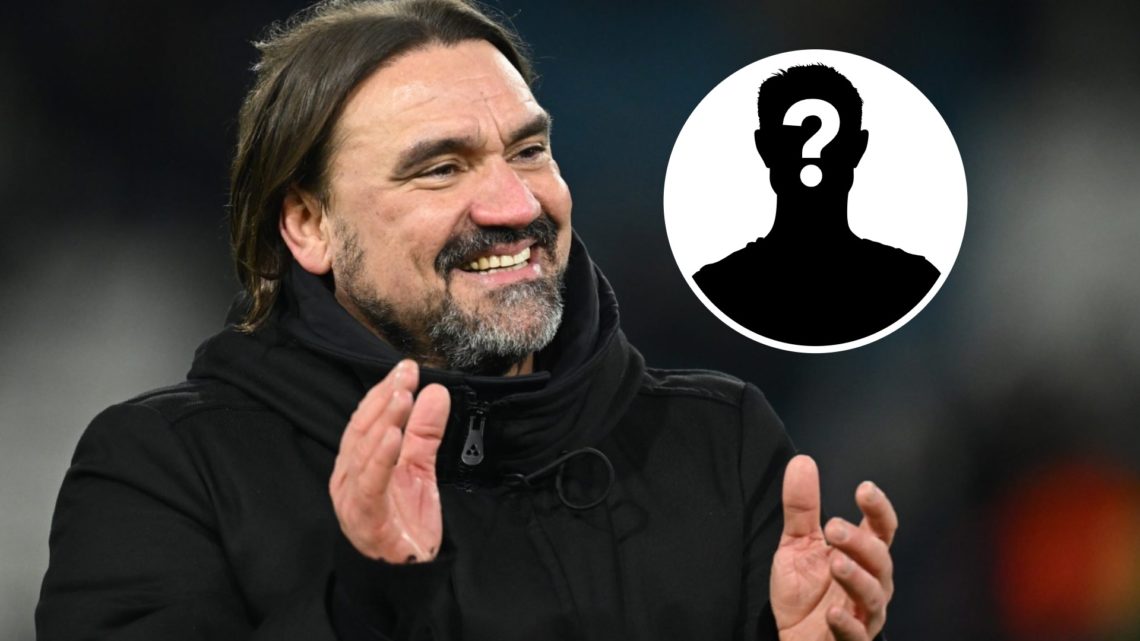 Leeds United manager Daniel Farke with the mystery player overlay