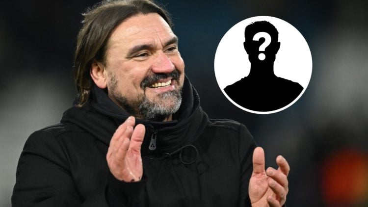 Leeds United manager Daniel Farke with the mystery player overlay