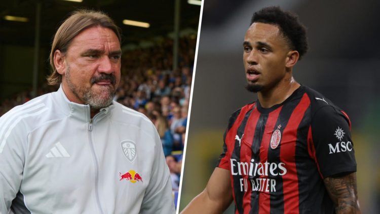 Split image of Leeds United manager Daniel Farke and AC Milan winger Noah Okafor