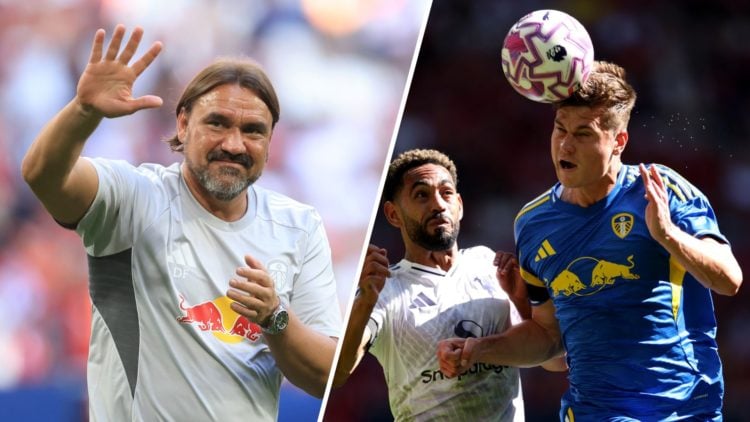 Daniel Farke Leeds United manager (left) and centre-back Jaka Bijol (right)
