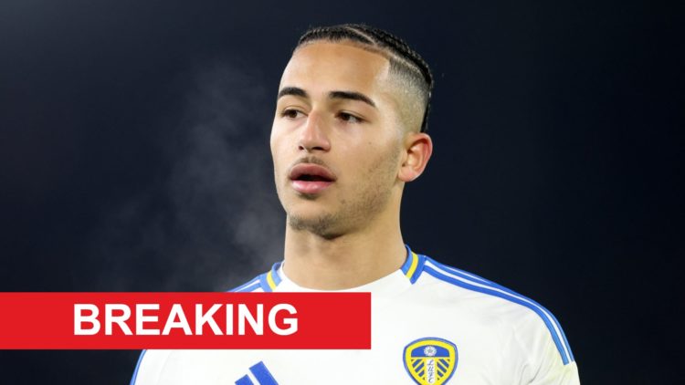 Leeds United striker Mateo Joseph in action during a Championship match.