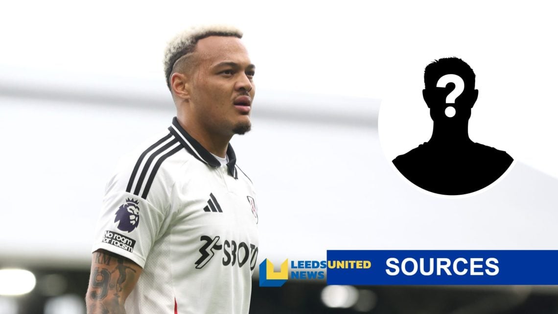 Fulham striker Rodrigo Muniz (left) and mystery player inset (right) with LUN sources banner