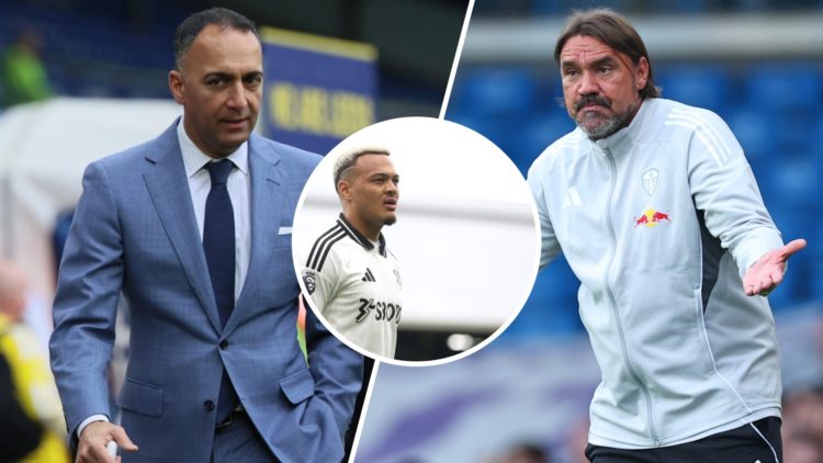 Leeds United duo Paraag Marathe (left) Daniel Farke (right) and Fulham's Rodrigo Muniz (centre)