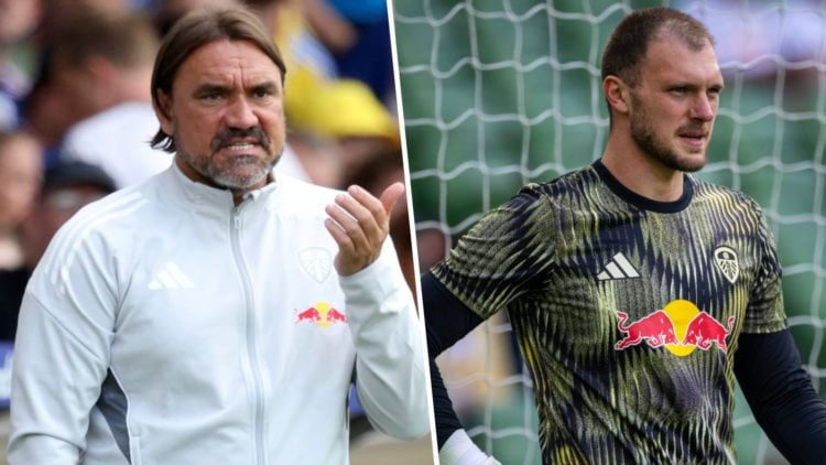 Daniel Farke Leeds manager and goalkeeper Lucas Perri.