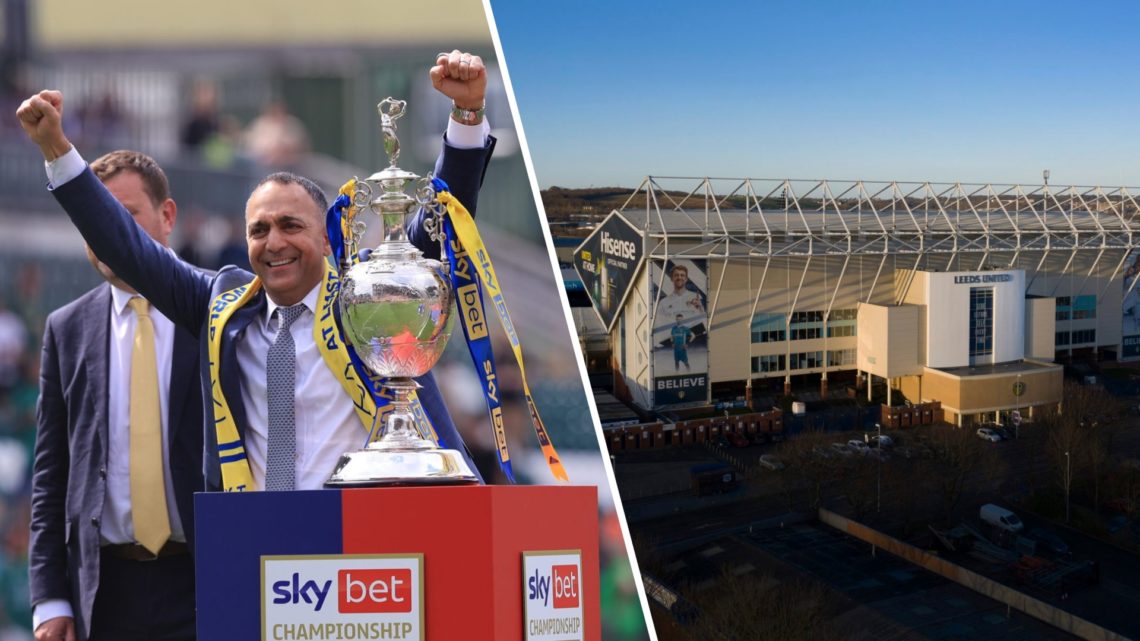 Leeds United chairman Paraag Marathe (left) and Elland Road stadium (right)