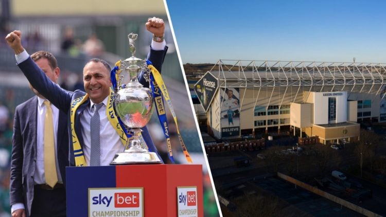 Leeds United chairman Paraag Marathe (left) and Elland Road stadium (right)