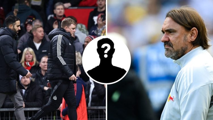 Eddie Howe and Ruben Amorim during a match last season, and Leeds boss Daniel Farke.
