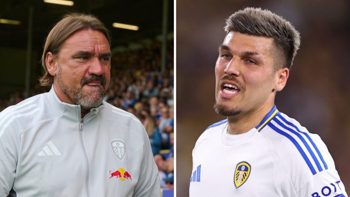 Leeds United manager Daniel Farke with Joel Piroe inset