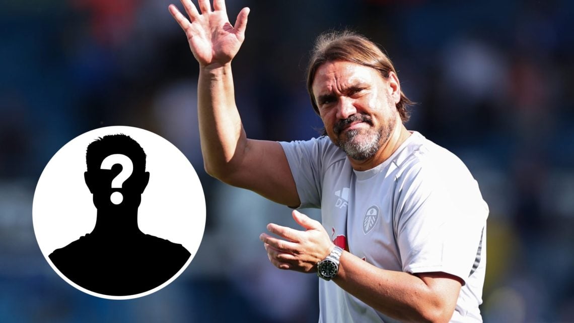 Leeds United manager Daniel Farke with the mystery player overlay