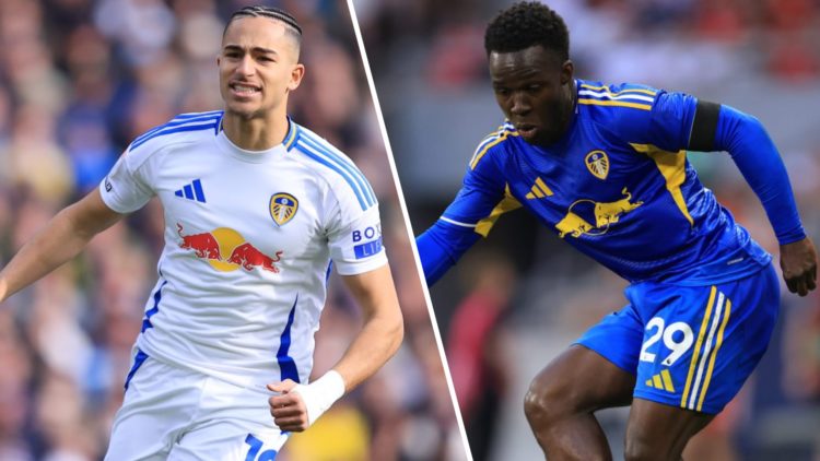Leeds United striker Mateo Joseph in action. Inset, Willy Gnonto during Leeds against Man United.