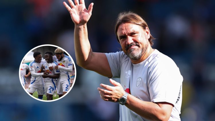 Daniel Farke waves to Leeds fans after Villarreal draw.