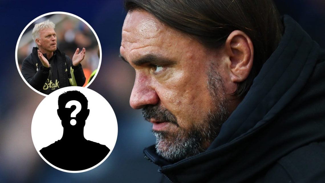 Leeds United manager Daniel Farke looking on. Inset, Everton boss David Moyes applauding fans.