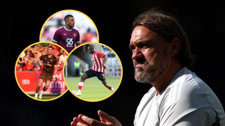 Daniel Farke applauds Leeds United fans. Insets: Habib Diarra, Kyle Walker and Jordan Henderson in action for their clubs.