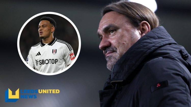 Leeds United manager Daniel Farke looks on from the touchline. Inset a picture of Fulham striker Rodrigo Muniz.