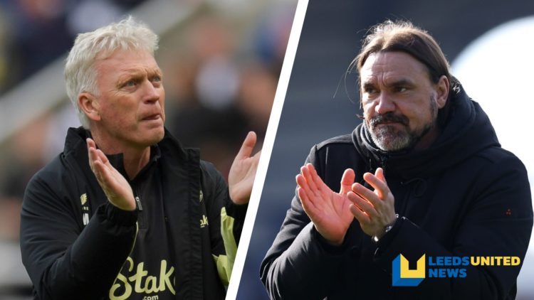 Split image of Everton manager David Moyes and Leeds United manager Daniel Farke applauding the supporters.