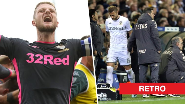 Liam Cooper playing for Leeds United and Marcelo Bielsa managing Leeds United.