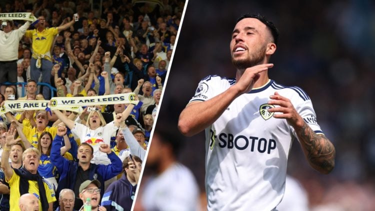 Split image of Leeds United fans and Sam Greenwood