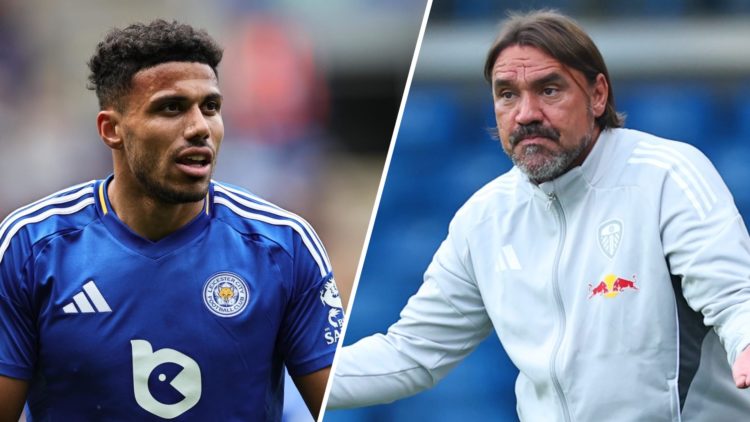 Leicester City full-back James Justin and Leeds United manager Daniel Farke