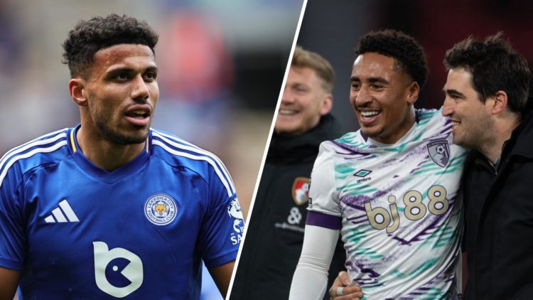 Leicester City full-back James Justin (left) and AFC Bournemouth's James Hill (right)