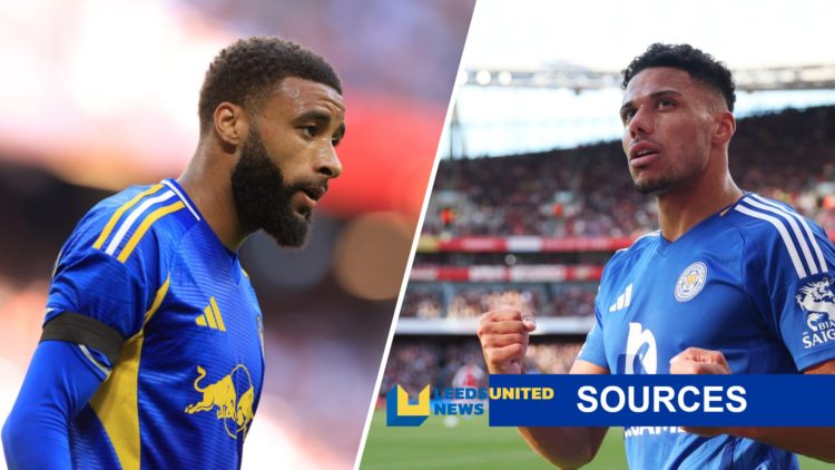 Leeds United's Jayden Bogle (left) and Leicester City's James Justin (right)