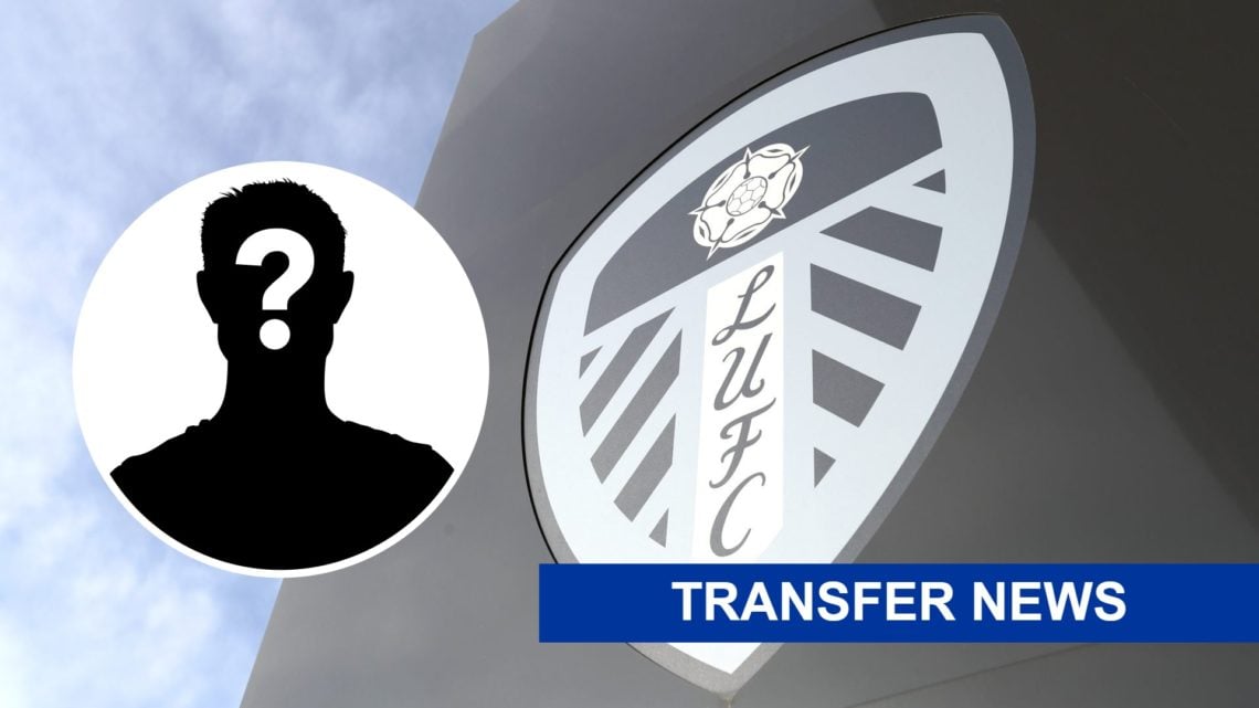 The Leeds United badge on an external wall with the mystery player overlay