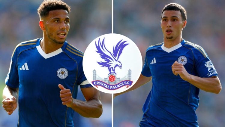 James Justin and Bilal El Khannouss, and the Crystal Palace badge.