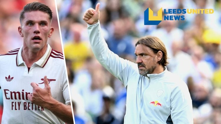 Split image of Arsenal striker Viktor Gyokeres in action, and Leeds United manager Daniel Farke.
