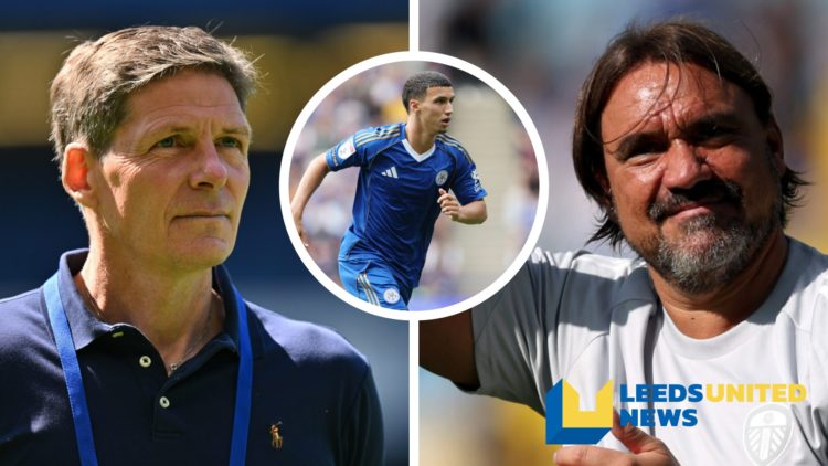 Split image of Leeds United manager Daniel Farke and Crystal Palace manager Oliver Glasner. Inset a picture of Leicester City player Bilal El Khann...