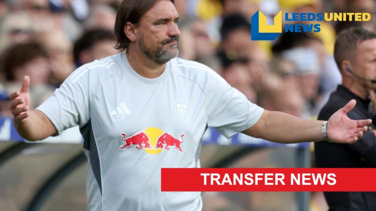 Leeds United manager Daniel Farke shrugs his shoulders on the touchline.