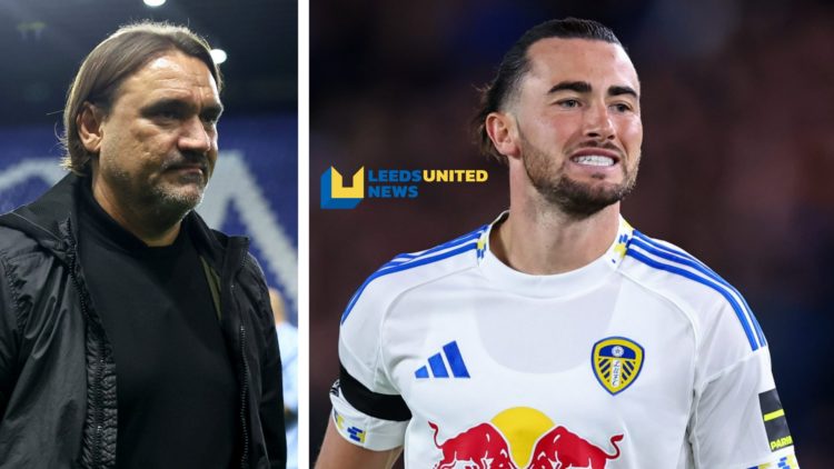 Split image of Leeds United manager Daniel Farke, and Leeds United player Jack Harrison in action.