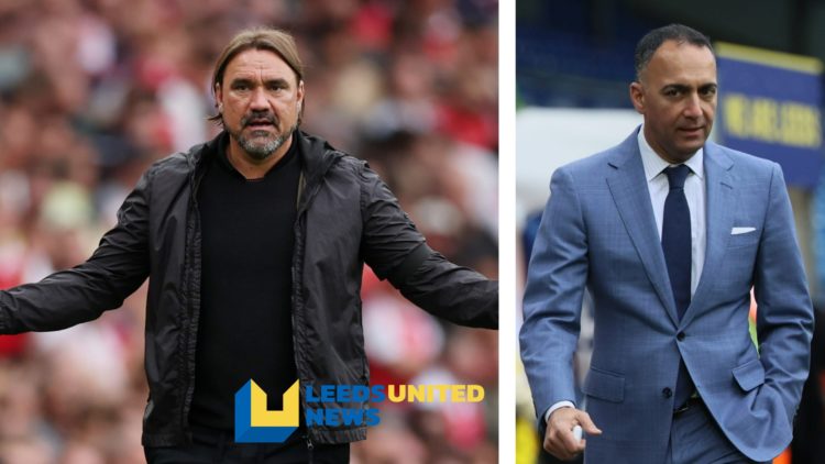 Split image of Leeds United manager Daniel Farke shrugging his shoulders, and Leeds United chairman Paraag Marathe.