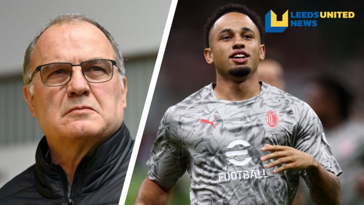 Split image of Leeds United manager Marcelo Bielsa, and AC Milan winger Noah Okafor in action.