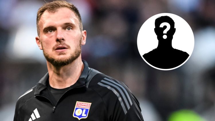 Lyon goalkeeper Lucas Perri (left) and mystery player inset (right)