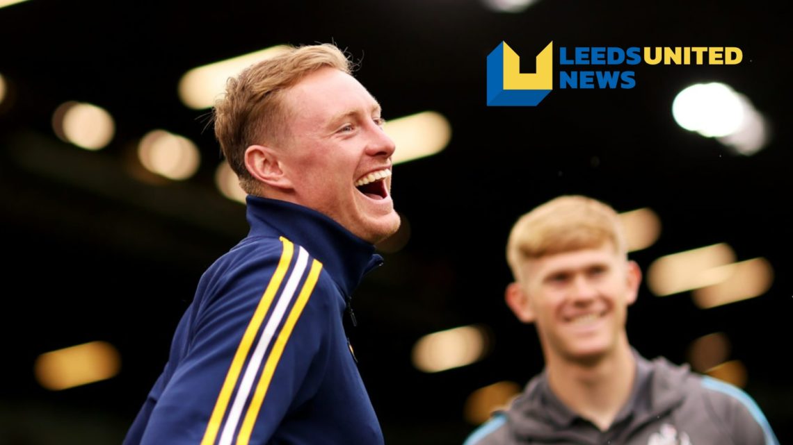 Leeds United player Sean Longstaff laughs before a game.