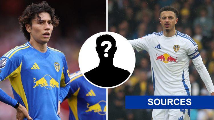 Ao Tanaka and Ethan Ampadu are on the Leeds sidelines.