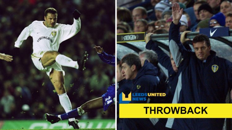 Split image of Mark Viduka in action for Leeds United and former manager David O'Leary with the throwback overlay and site logo