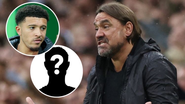Daniel Farke, Leeds manager alongside Aston Villa's new player Jadon Sancho.