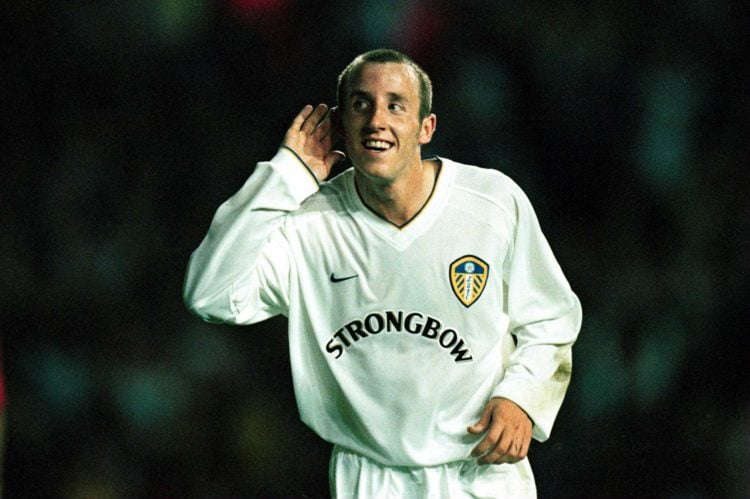 26 Sep 2000: Lee Bowyer of Leeds celebrates the 6th goal during the UEFA Champions League game between Leeds United and Besiktas J.K at Elland Roa...