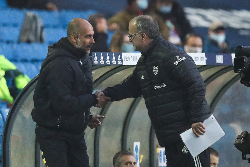 Marcelo Bielsa and Pep Guardiola shake hands during Leeds United v Manchester City - Premier League