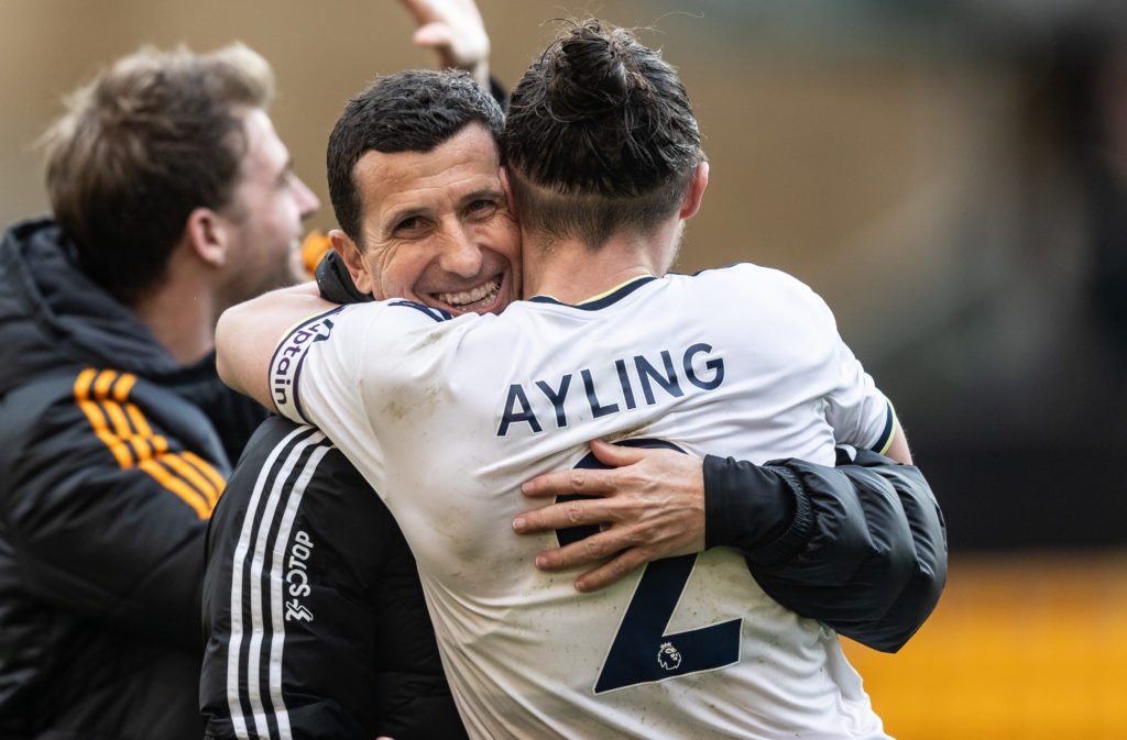 Javi Gracia and Luke Ayling celebrate after Wolverhampton Wanderers v Leeds United - Premier League