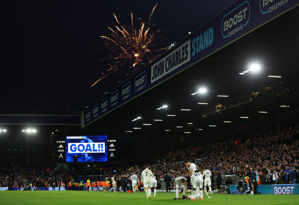 Fireworks go off above Elland Road during Leeds United v AFC Bournemouth - Premier League