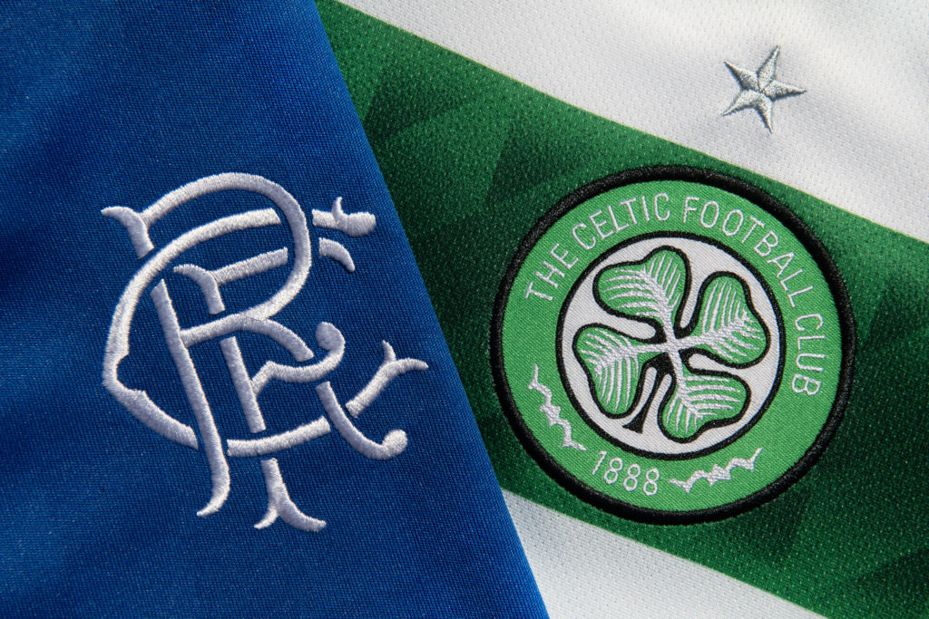 Rangers and Celtic badges.